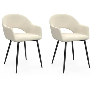 IDMarket Lot de 2 chaises de salle à manger en velours crème pas cher