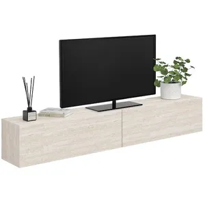 Meuble TV 180 cm suspendu ELIO 2 portes bois effet travertin