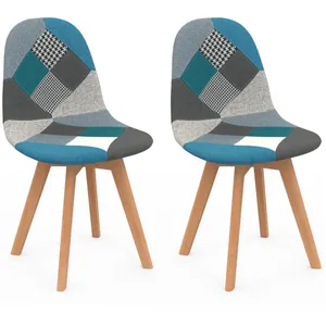 Comparateur de prix : IDMARKET Lot de 2 chaises scandinaves SARA motifs patchworks bleus