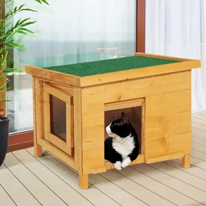 Comparateur de prix : IDMARKET Maison pour chat niche en bois avec porte basculante à lamelles