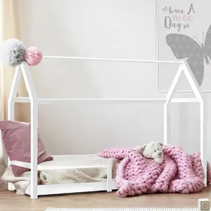 Comparateur de prix : IDMARKET Lit cabane enfant 90 x 190 cm NESSI blanc avec sommier et barrières