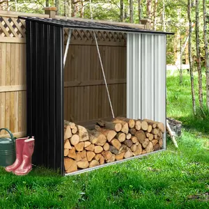 Comparateur de prix : ID MARKET - Abri de stockage 2 m³ gris en acier galvanisé pour bûches