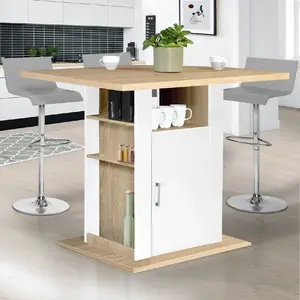 Comparateur de prix : IDMARKET Ilot central UGO 110 cm bois blanc et imitation hêtre avec rangements
