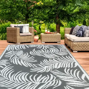 Comparateur de prix : ID MARKET - Tapis extérieur COCO tropical gris et blanc 180x280 CM