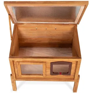Comparateur de prix : IDMARKET Niche autochauffante en bois pour chat avec porte et fenêtre