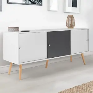 Comparateur de prix : IDMARKET Buffet bas scandinave 135 cm EFFIE 3 portes bois blanc et gris