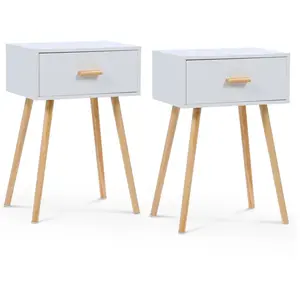 Idmarket - Lot de 2 tables de chevet eiya scandinaves 1 tiroir bois blanc pas cher