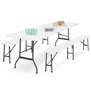 ID MARKET Table pliante portable 180 cm et 2 bancs pliables pour camping buffet pas cher