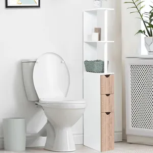 Idmarket - Meuble wc étagère bois willy 3 portes blanc et hêtre