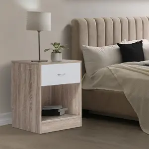Comparateur de prix : IDMarket Lot De 2 Tables De Chevet Olga Bois Façon Hêtre Et Tiroir Blanc