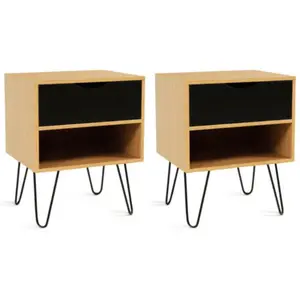 Comparateur de prix : IDMARKET Lot de 2 tables de chevet noemi 1 tiroir avec niche bois pied épingle