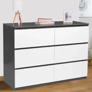 Comparateur de prix : IDMarket - Commode 6 tiroirs TOMI 110 cm Bois Gris et Blanc