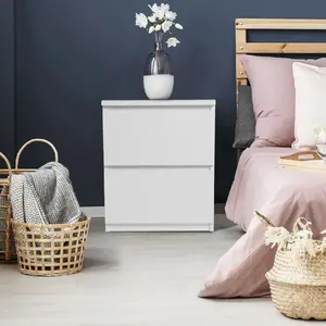 Comparateur de prix : IDMarket - Lot de 2 Tables de Chevet TOMI 2 tiroirs Bois Blanc