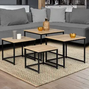 Comparateur de prix : IDMARKET Lot de 4 tables basses gigognes DETROIT 35/40/45/50 design industriel
