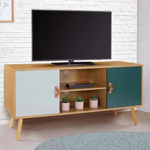Idmarket - Meuble tv 113 cm scandinave alize bois et vert pas cher