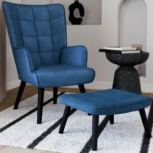 Comparateur de prix : IDMARKET Fauteuil scandinave ANIA avec repose pieds velours bleu