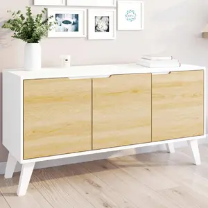 Comparateur de prix : IDMARKET Buffet bas scandinave FINN blanc 3 portes façon hêtre 113 cm