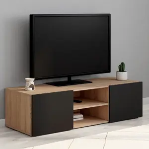 Comparateur de prix : IDMARKET Meuble TV ELI bois façon hêtre portes noires 113 cm
