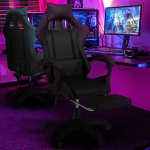 IDMARKET Fauteuil gamer noir réglable et inclinable avec repose pied pas cher