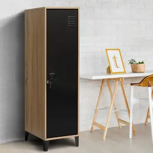 IDMARKET Armoire vestiaire bois et porte métallique noir design industriel