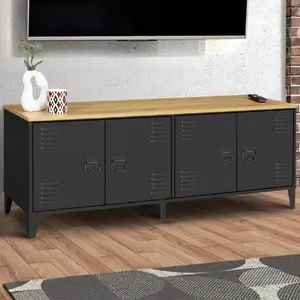 Comparateur de prix : IDMARKET Buffet bas ESTER 4 portes métal noir et plateau bois 140 cm design industriel