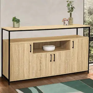 Comparateur de prix : IDMARKET Buffet 4 portes DETROIT avec niche design industriel 140 cm
