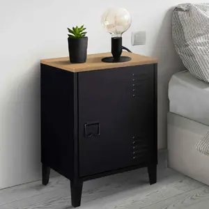 Comparateur de prix : IDMARKET Table de chevet casier porte métal noir et plateau bois