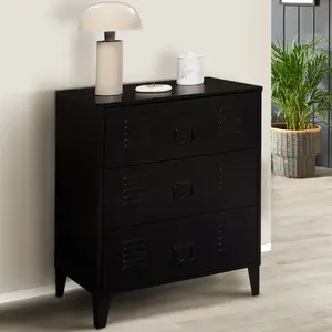 IDMARKET Commode ESTER 3 tiroirs métal noir design industriel