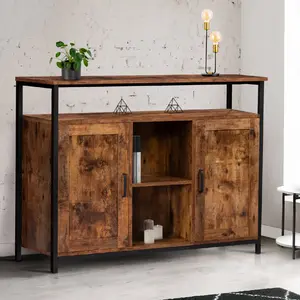 Comparateur de prix : IDMARKET Buffet 2 portes DAYTON avec étagères effet vieilli design industriel 100 cm