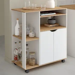 Comparateur de prix : IDMARKET Desserte de cuisine COSI bois blanc et plateaux façon hêtre L.76 CM