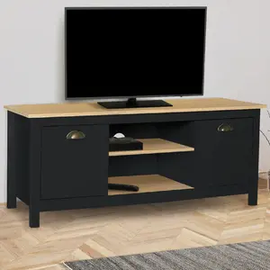Comparateur de prix : IDMarket - Meuble TV 113 cm Campagne ISIS Bois et Noir