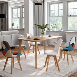 Comparateur de prix : IDMARKET Lot de 6 chaises scandinaves SARA blanc x2, gris clair x2 et patchworks multi-couleurs