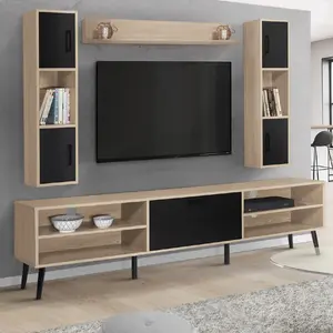 Comparateur de prix : Idmarket - Ensemble meuble tv 180 cm et étagères houston bois et noir