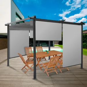 Comparateur de prix : IDMARKET Lot De 3 Stores Enrouleurs L.124 X H. 225 Cm Pour Pergola Gris Clair