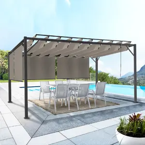 Comparateur de prix : IDMARKET Pergola LUXE lames orientables CEFALU 3x4 M et 4 stores taupe