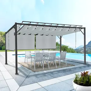 Comparateur de prix : IDMARKET Pergola édition luxe lames orientables 3x4 m et 4 stores gris clair