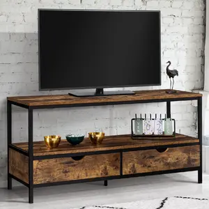Comparateur de prix : IDMARKET Meuble tv 113 cm dayton 2 tiroirs bois effet vieilli design industriel