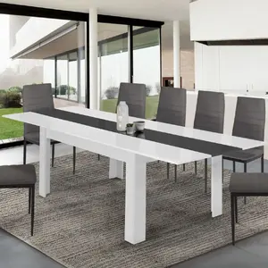 Comparateur de prix : IDMARKET Table de salle à manger extensible blanche et grise 6-10 personnes