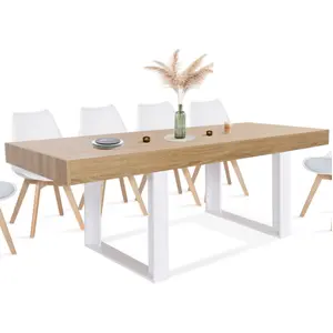 Comparateur de prix : IDMARKET Table à manger rectangle PHOENIX 10 personnes bois et blanc 200 cm