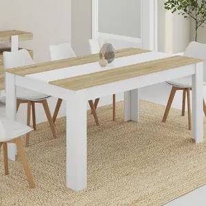 IDMARKET Table à manger GEORGIA 8 personnes blanche et imitation hêtre 160 x 90 cm pas cher