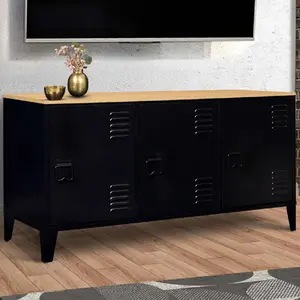 Comparateur de prix : IDMARKET Buffet Bas Ester 3 Portes Métal Noir Et Plateau Bois Design Industriel