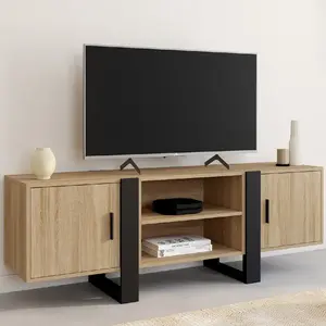 IDMarket Meuble Tv Phoenix Xl 2 Portes Bois Et Noir 140 Cm pas cher