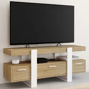 Comparateur de prix : Idmarket - Meuble tv 116 cm phoenix avec tiroirs bois et blanc