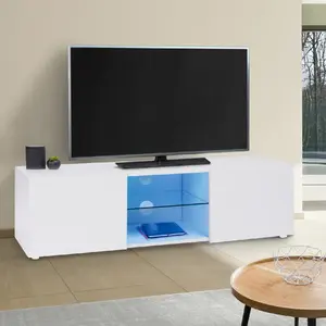 Comparateur de prix : IDMARKET Meuble TV ELI blanc étagère en verre avec LED 113 cm