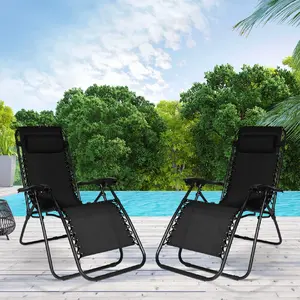 Comparateur de prix : IDMARKET Lot de 2 fauteuils de jardin inclinables relax noir