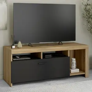 IDMARKET Meuble TV MALO bois et placard noir 110 cm