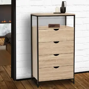 IDMARKET Chiffonnier industriel bois et métal avec 4 tiroirs pas cher