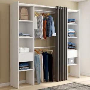 Comparateur de prix : IDMARKET Dressing extensible double blanc avec rideau gris