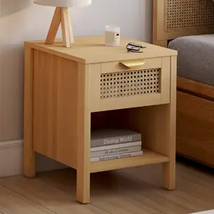 Comparateur de prix : IDMARKET Lot de 2 tables de chevet EDHEN 1 tiroir avec niche cannage et bois