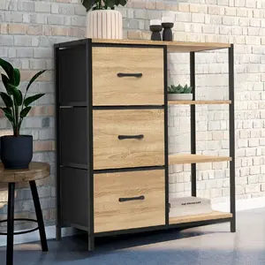 IDMARKET Buffet d'appoint 3 tiroirs et étagères 70 cm UTAH design industriel